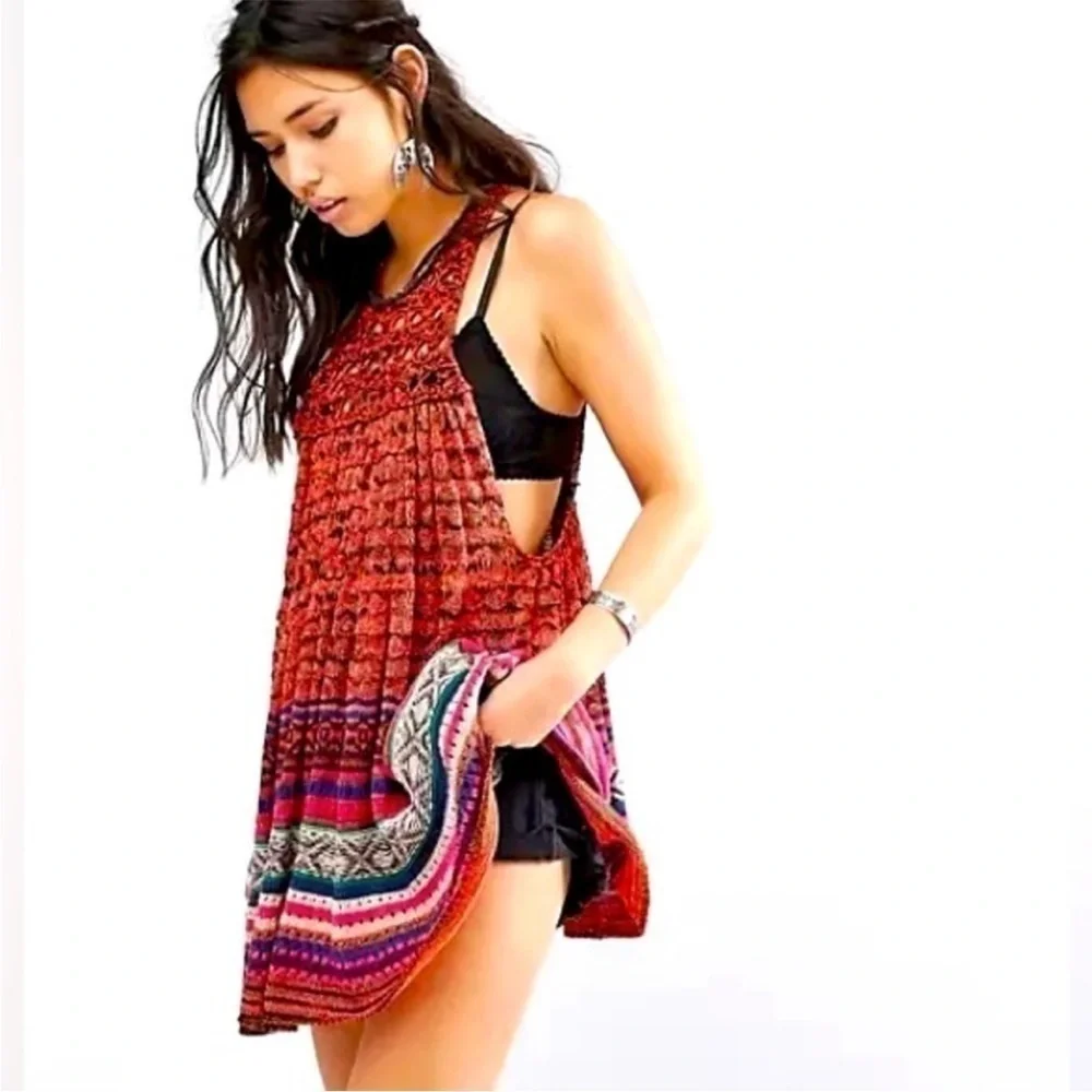 Free People Boho Rare Hearts Sweater Dress Crochet Swimsuit Coverup Top or Dress
